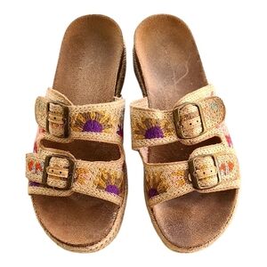 BAMBOO Tan Sandals with Multicolor Embroidery